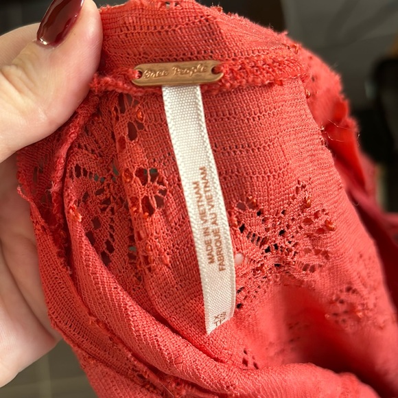 Free People Daisy Godet fitted mini dress in vibrant peach persimmon boho - Picture 7 of 7